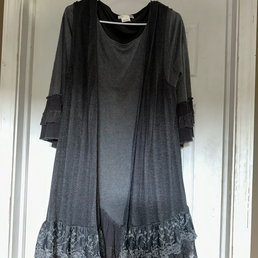 Gray Layered Dress with Lace Trim